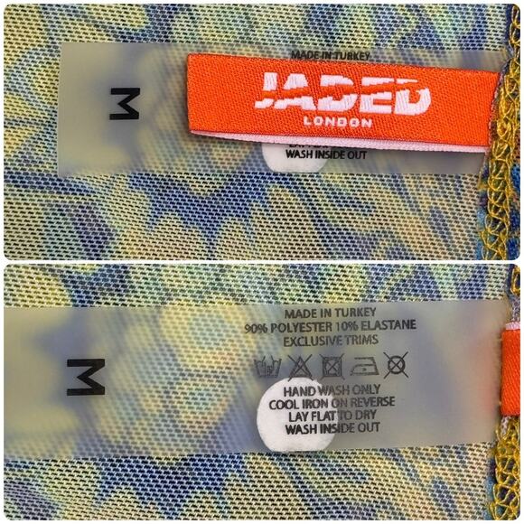 DOLLS KILL JADED LONDON Macaw Floral Print Yellow Ruched Mini Mesh Skirt Size M - Picture 7 of 7